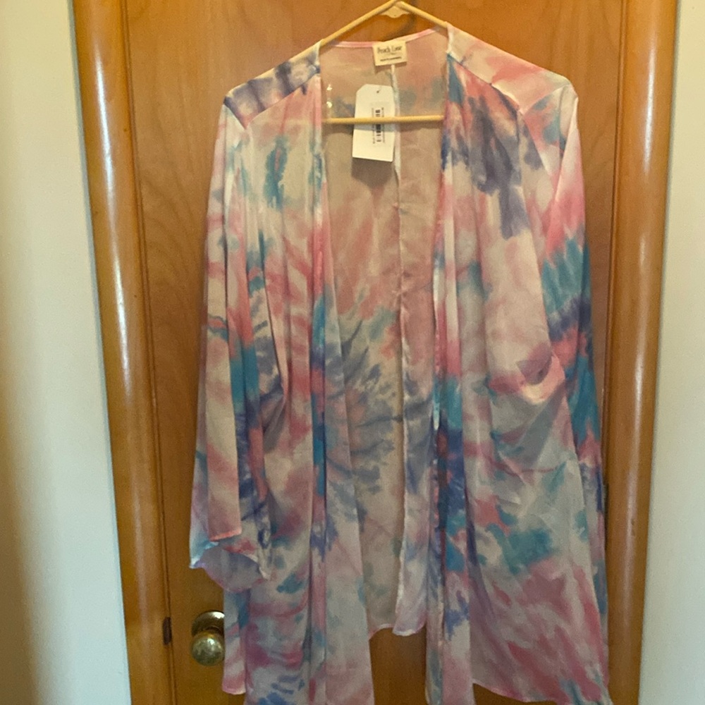 Peach love tie die kimono